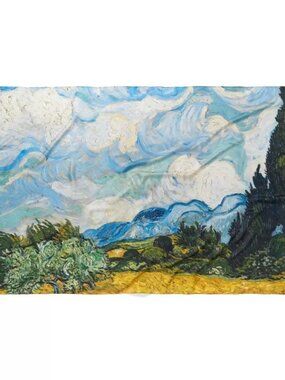 The Met Van Gogh Wheat Field with Cypresses Oversize Oblong Silk Scarf